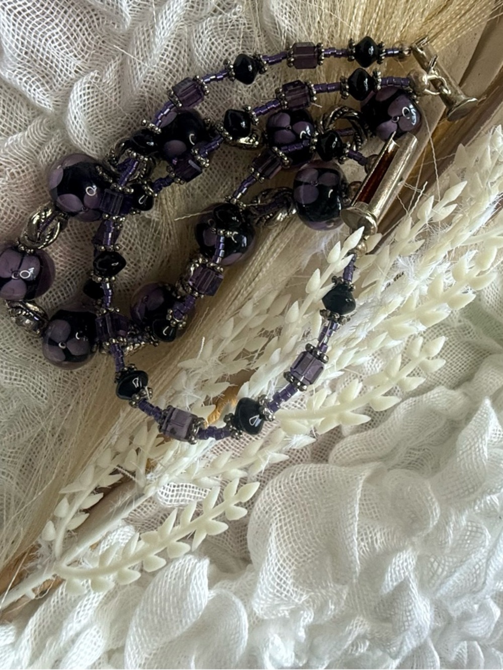 Handcrafted Purple Glass Bead Bracelet